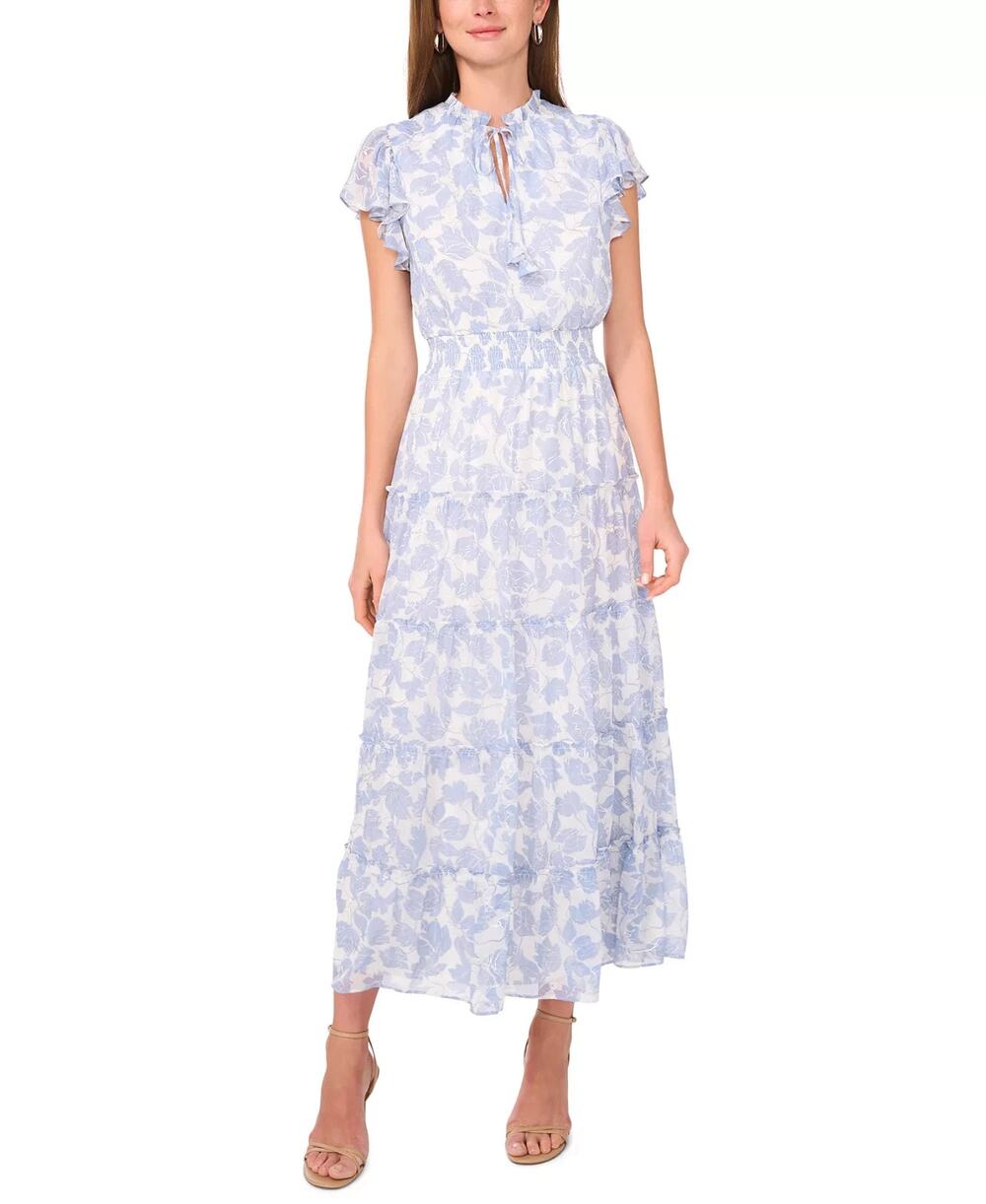 MSK Women’s Smocked Waist Tiered Short-Sleeve Maxi Dress Size L 3947